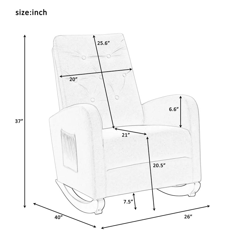 Tufted Velvet Armchair High Back Rocking Sofa Chair, White