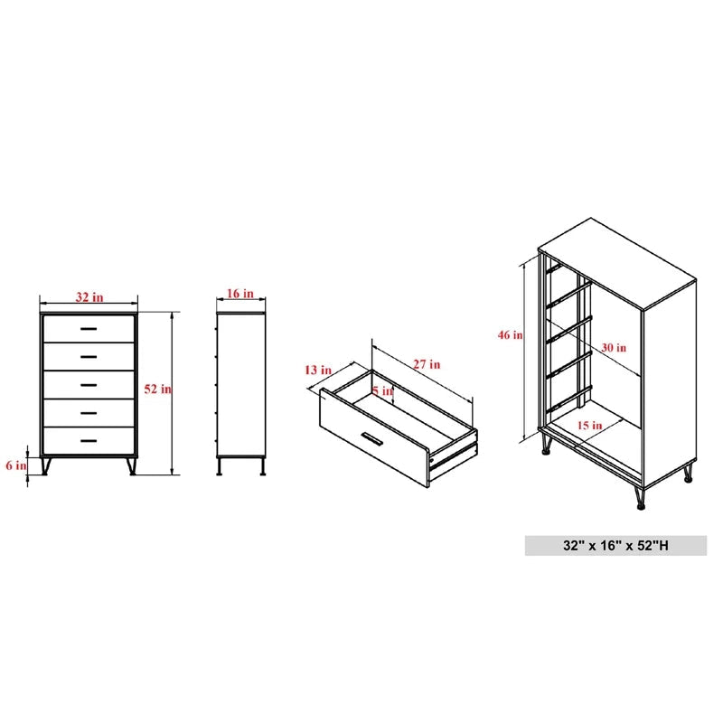 Contemporary Drawer Chest Clothes Cabinet, White