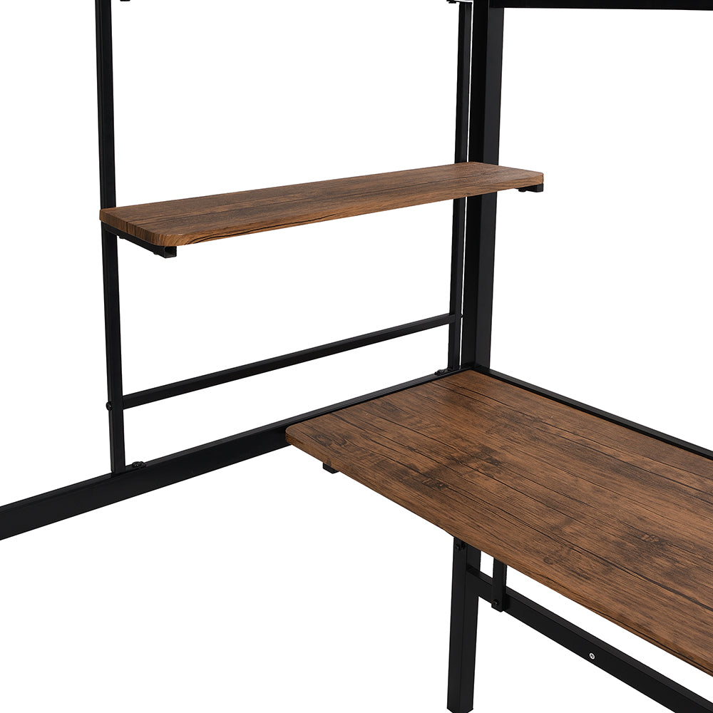 Pine Wood Twin Loft Bed with Built-in-Desk, Black