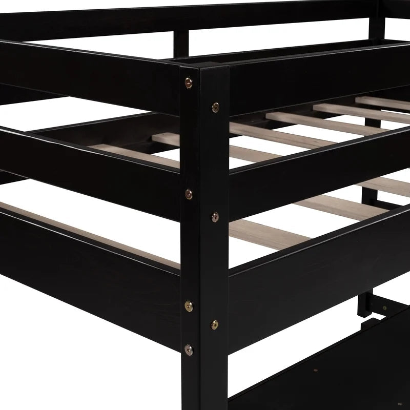Twin size Loft Bunk Bed with Shelves, Espresso