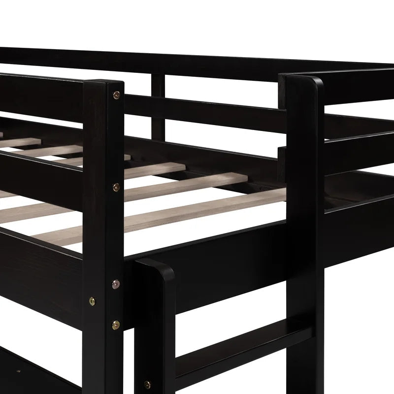 Twin size Loft Bunk Bed with Shelves, Espresso