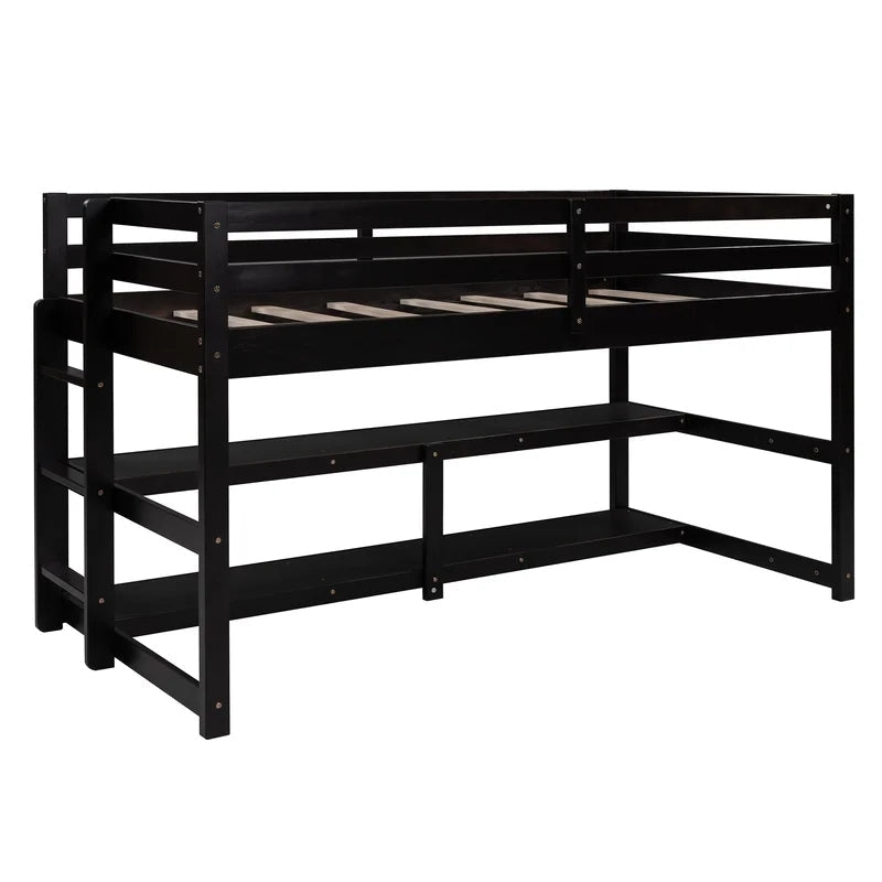 Twin size Loft Bunk Bed with Shelves, Espresso
