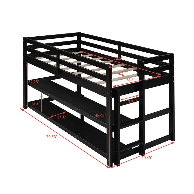 Twin size Loft Bunk Bed with Shelves, Espresso
