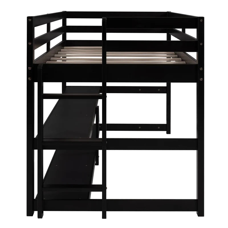 Twin size Loft Bunk Bed with Shelves, Espresso