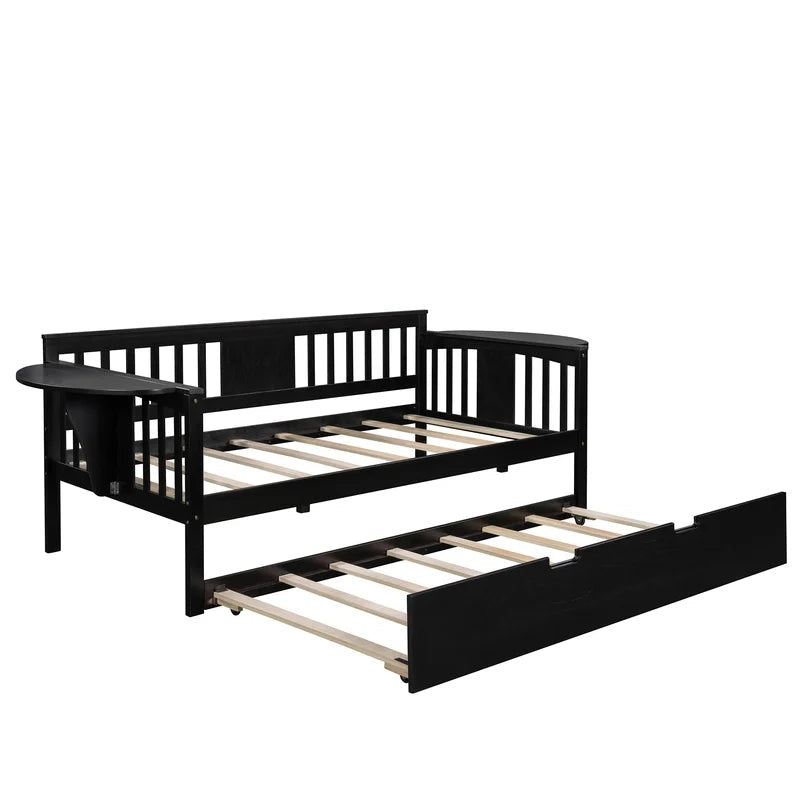 Twin Wooden Daybed Sofa Bed with Trundle, Espresso