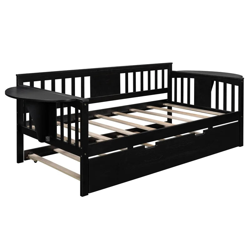 Twin Wooden Daybed Sofa Bed with Trundle, Espresso