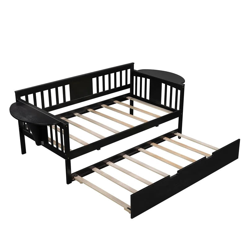 Twin Wooden Daybed Sofa Bed with Trundle, Espresso