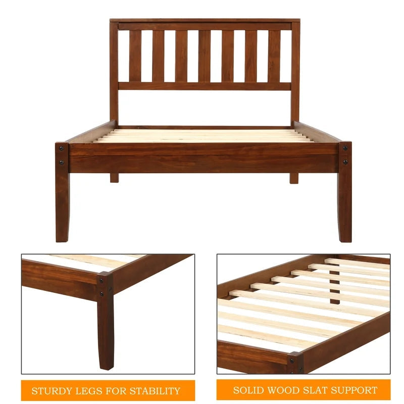 Twin Size Wood Platform Bed, Walnut