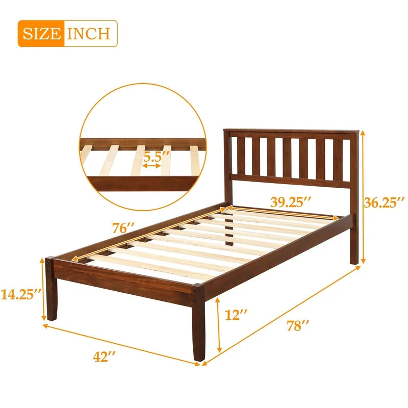 Twin Size Wood Platform Bed, Walnut