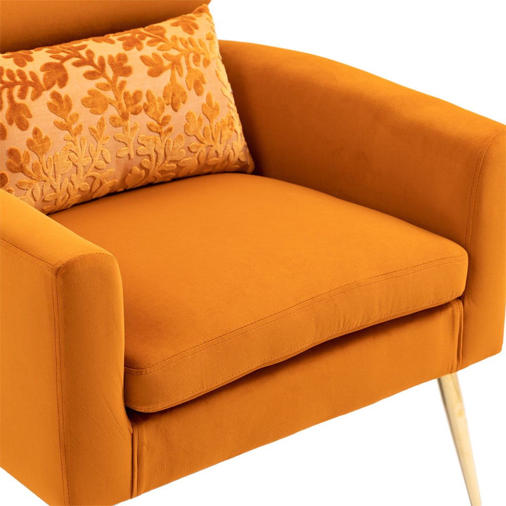 Leisure Upholstered Armchair Single Sofa Chair with Golden Feet, Orange