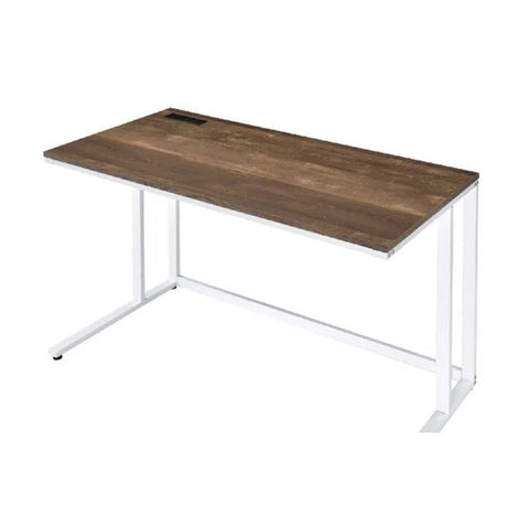 Built-in USB Port Writing Desk, Walnut & White Finish
