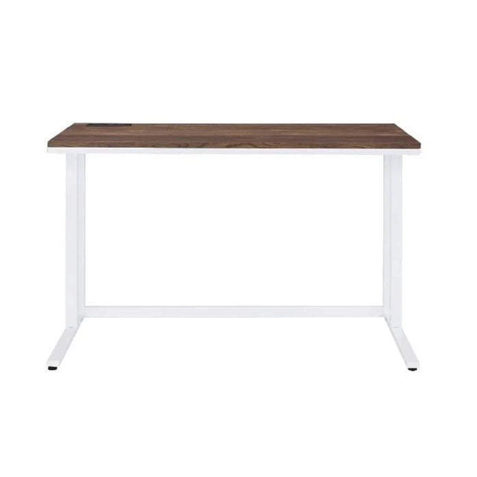 Built-in USB Port Writing Desk, Walnut & White Finish