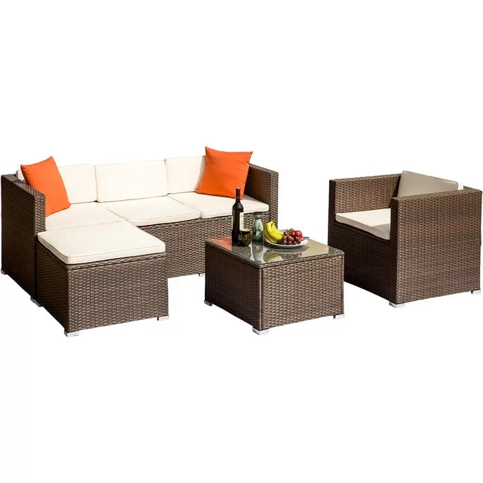 4pcs Rattan Patio Furniture Set Wicker Cushioned Sectional Sofa Set (Brown)