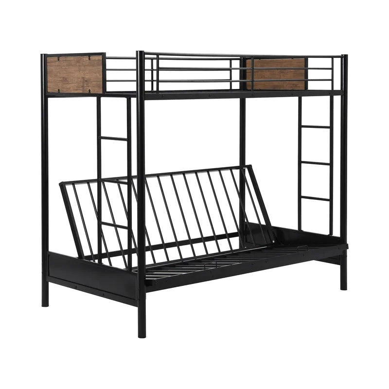 Rustic Twin Over Full Metal Bunk Bed, Black