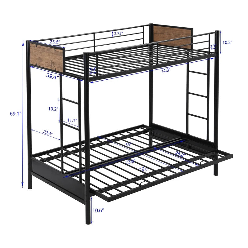 Rustic Twin Over Full Metal Bunk Bed, Black