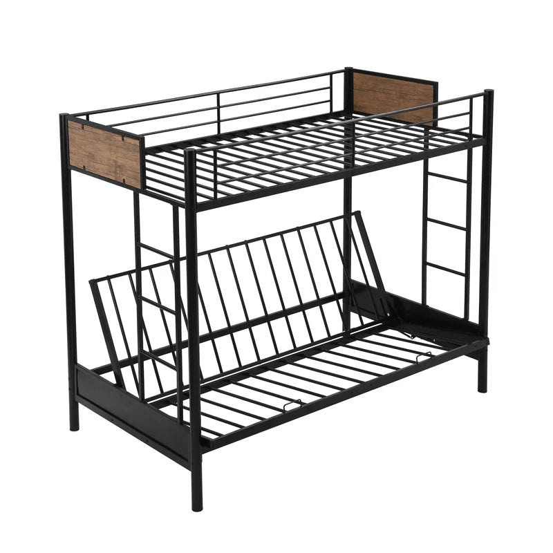 Rustic Twin Over Full Metal Bunk Bed, Black