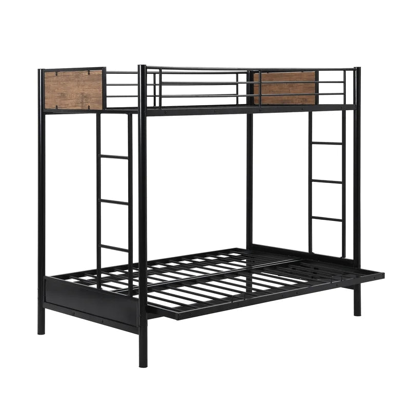 Rustic Twin Over Full Metal Bunk Bed, Black