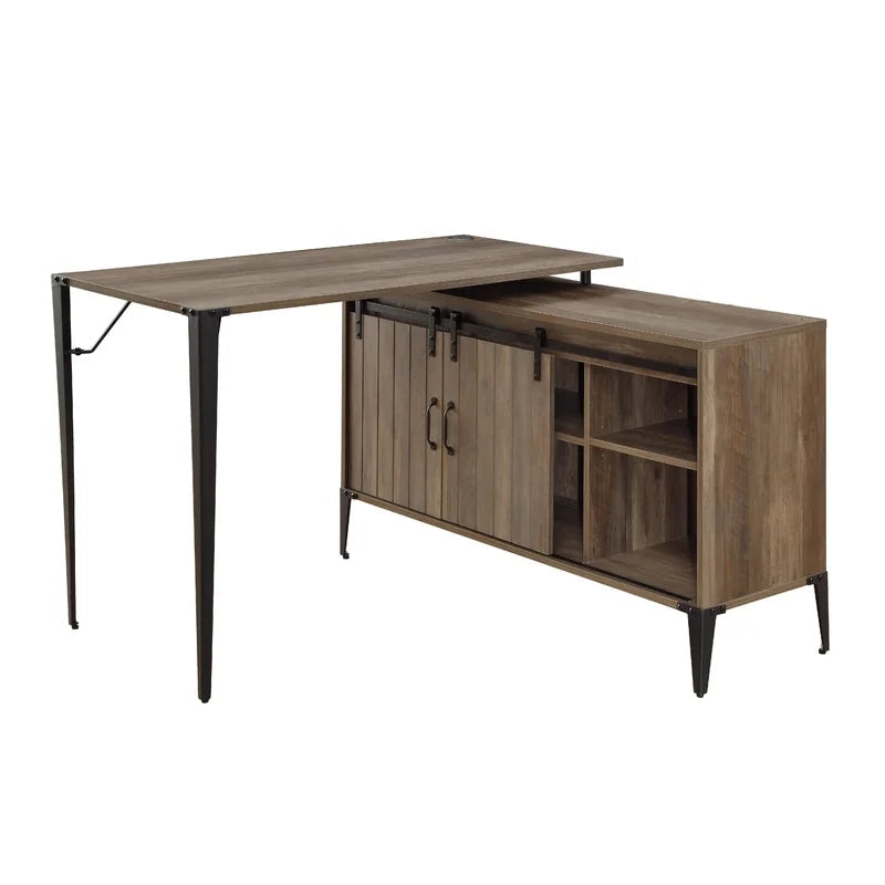 Home Office Writing Desk, Rustic Oak & Black Finish