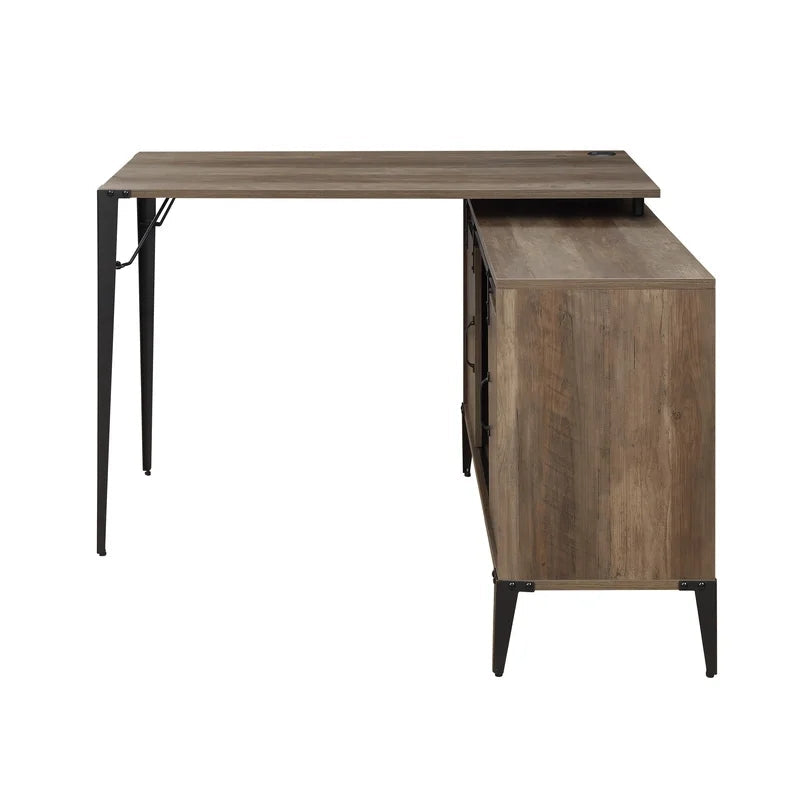 Home Office Writing Desk, Rustic Oak & Black Finish