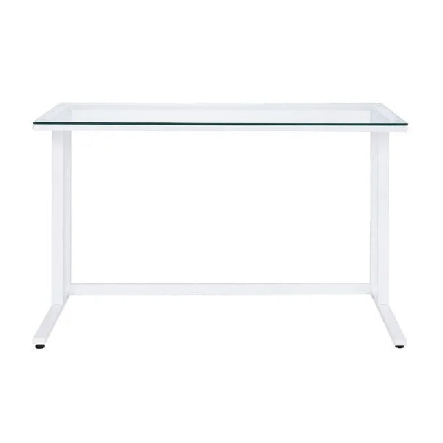 Rectangular Writing Desk, Clear Glass & White Finish