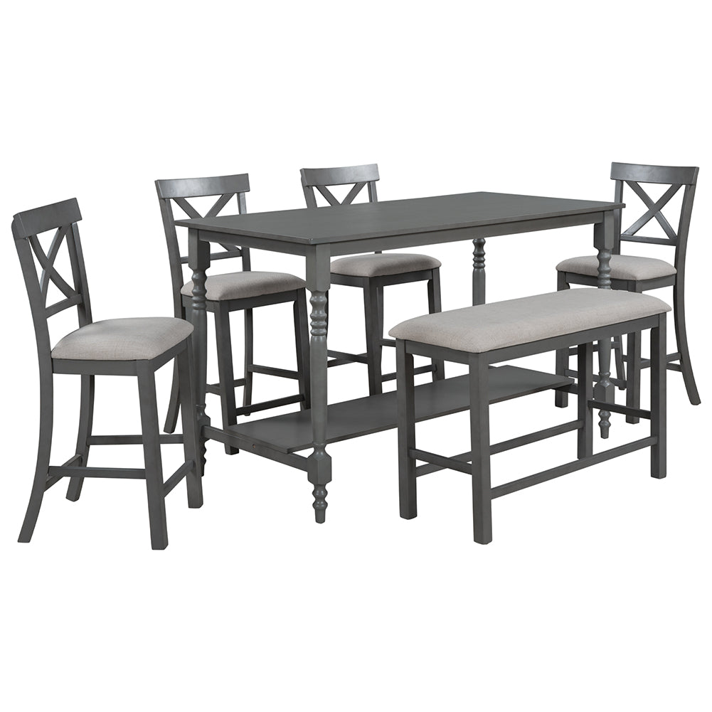 Dining Table Set with Upholstered Counter Height Chairs and Bench