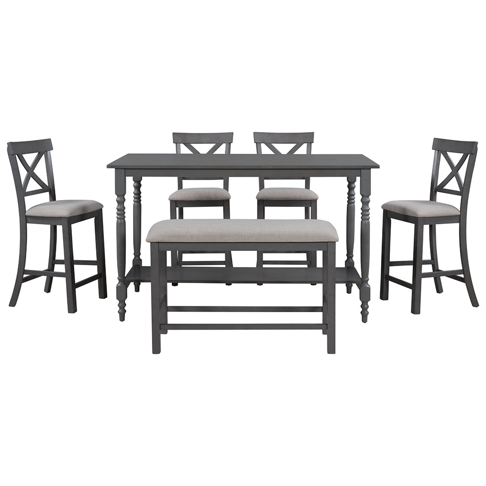 Dining Table Set with Upholstered Counter Height Chairs and Bench