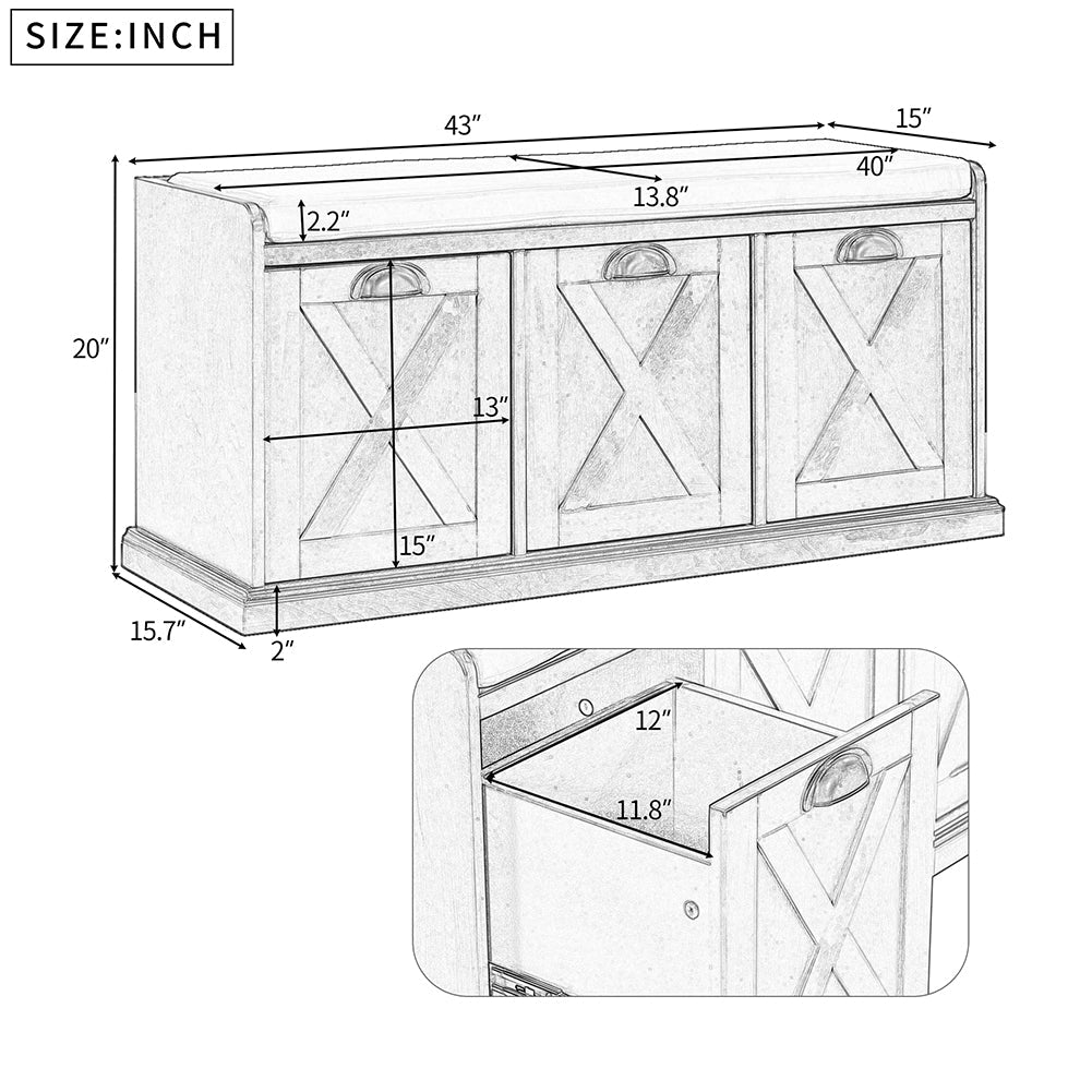 Storage Bench with 3 Drawers