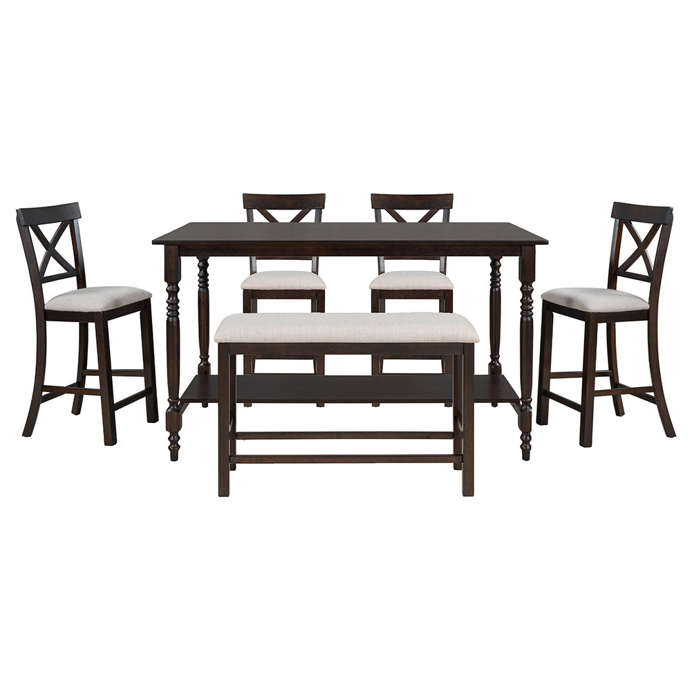 Dining Table Set with Upholstered Counter Height Chairs and Bench