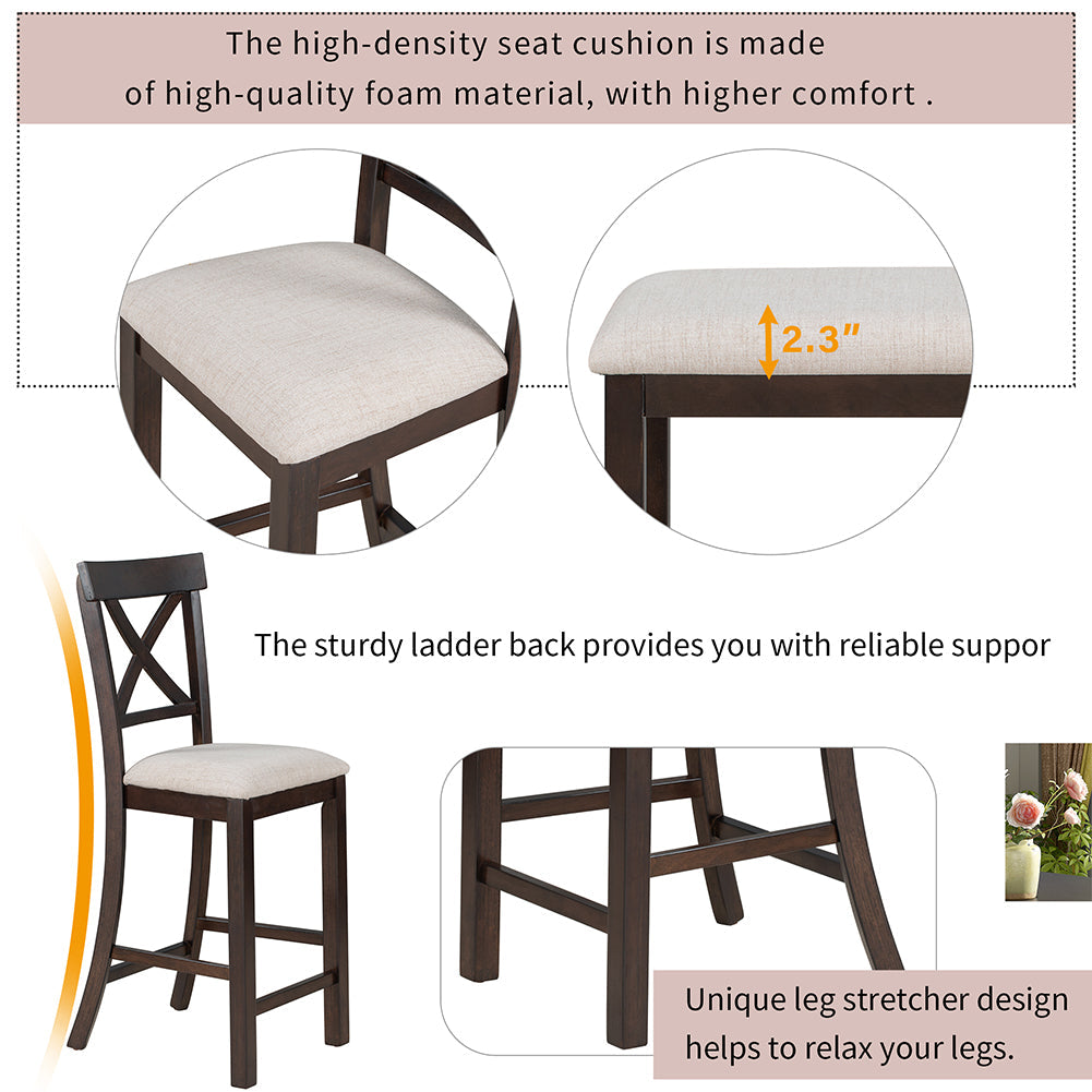 Dining Table Set with Upholstered Counter Height Chairs and Bench