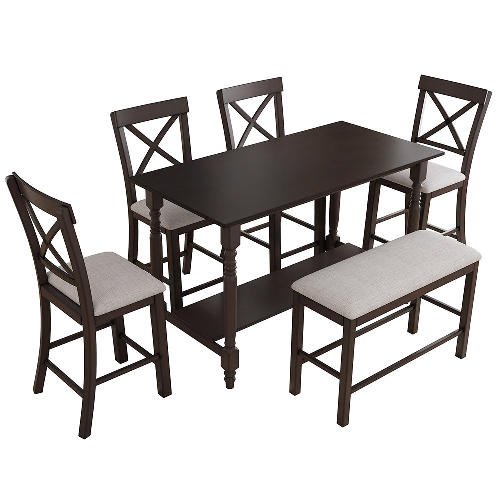 Dining Table Set with Upholstered Counter Height Chairs and Bench