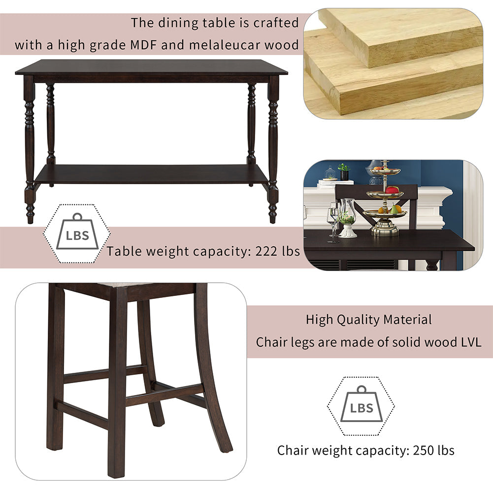 Dining Table Set with Upholstered Counter Height Chairs and Bench