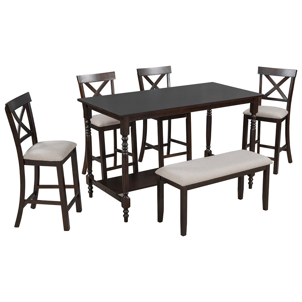 Dining Table Set with Upholstered Counter Height Chairs and Bench