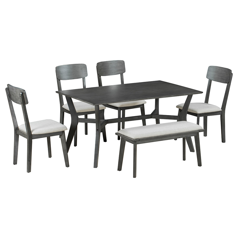 Dining Table Set with Upholstered Chairs and Bench