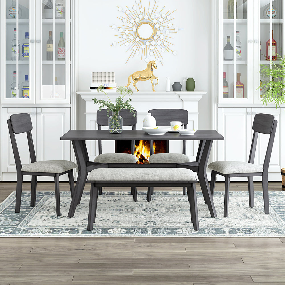 Dining Table Set with Upholstered Chairs and Bench