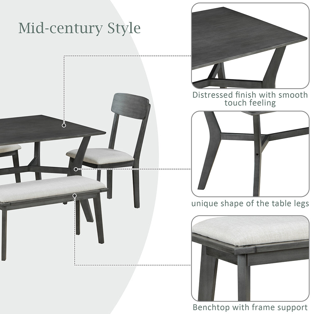 Dining Table Set with Upholstered Chairs and Bench