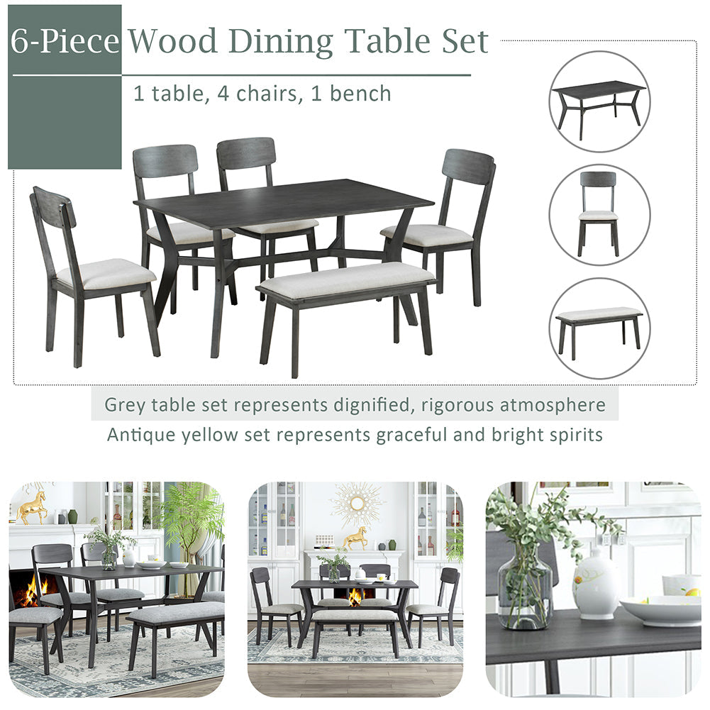 Dining Table Set with Upholstered Chairs and Bench