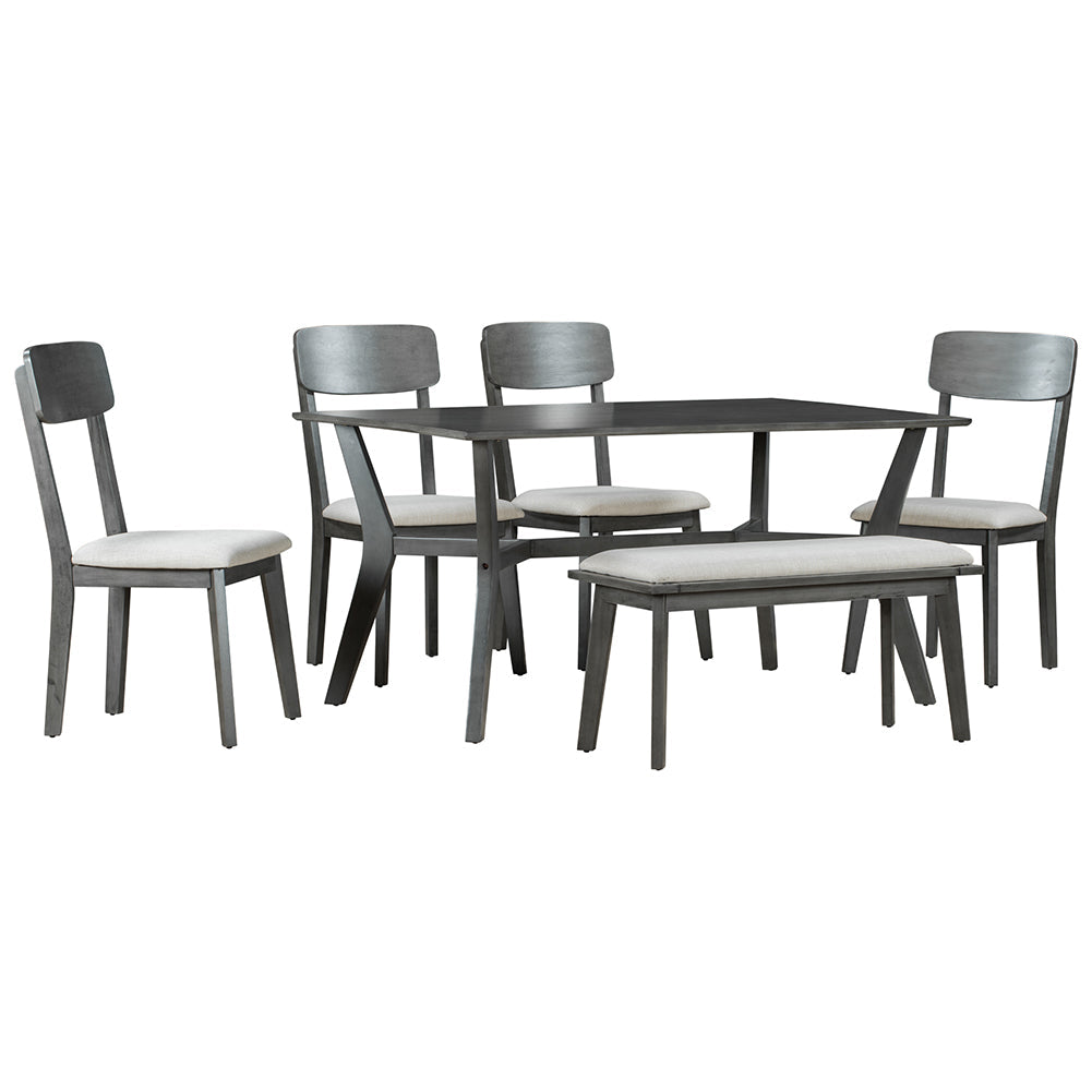 Dining Table Set with Upholstered Chairs and Bench