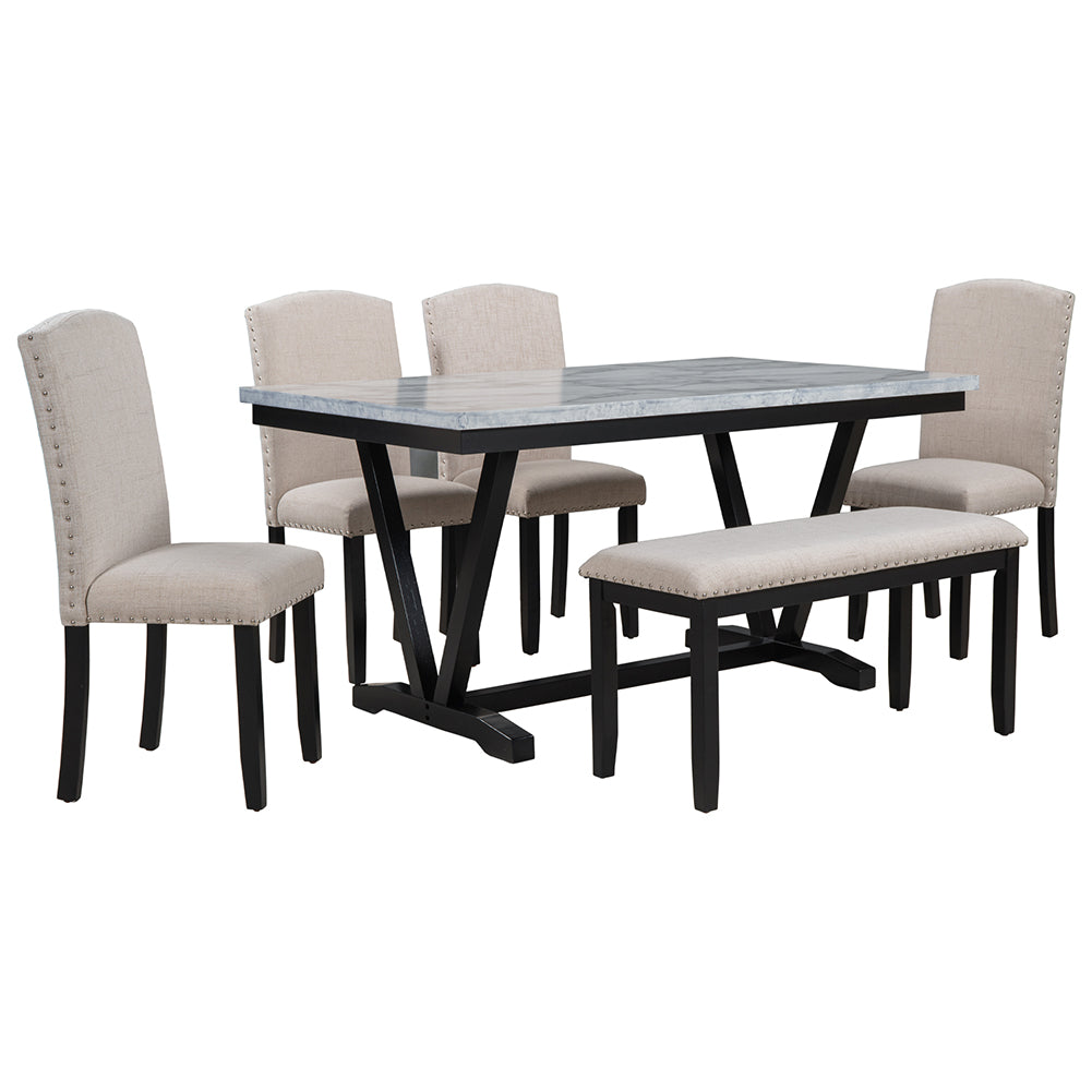 Dining Table Set with Upholstered Chairs and Bench