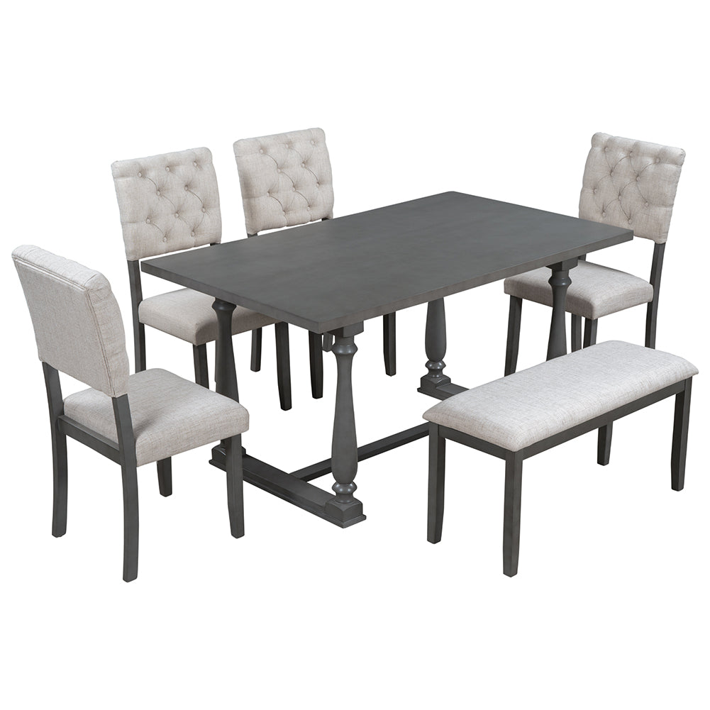 Dining Table Set with Upholstered Chairs and Bench