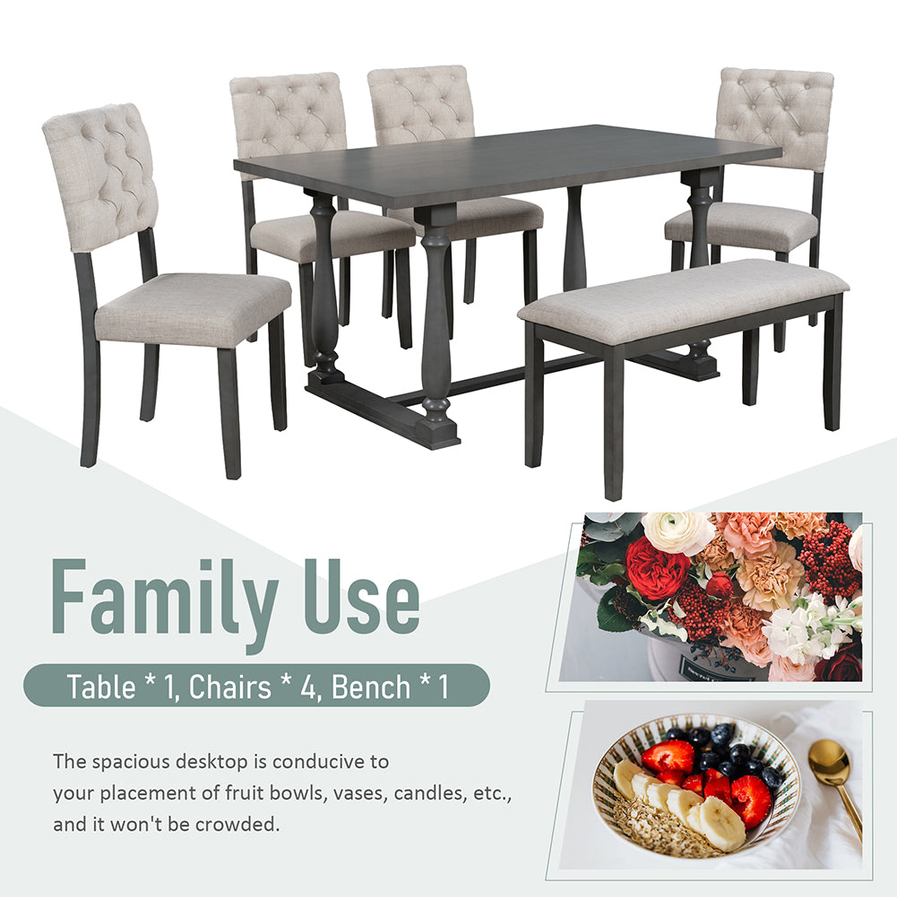 Dining Table Set with Upholstered Chairs and Bench