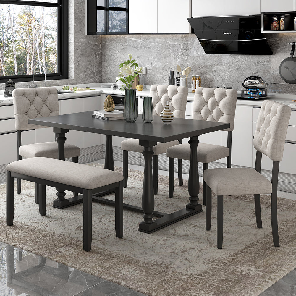 Dining Table Set with Upholstered Chairs and Bench