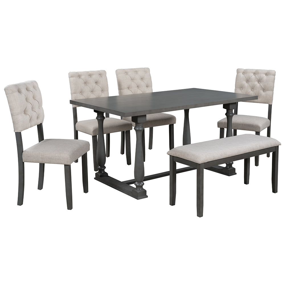 Dining Table Set with Upholstered Chairs and Bench