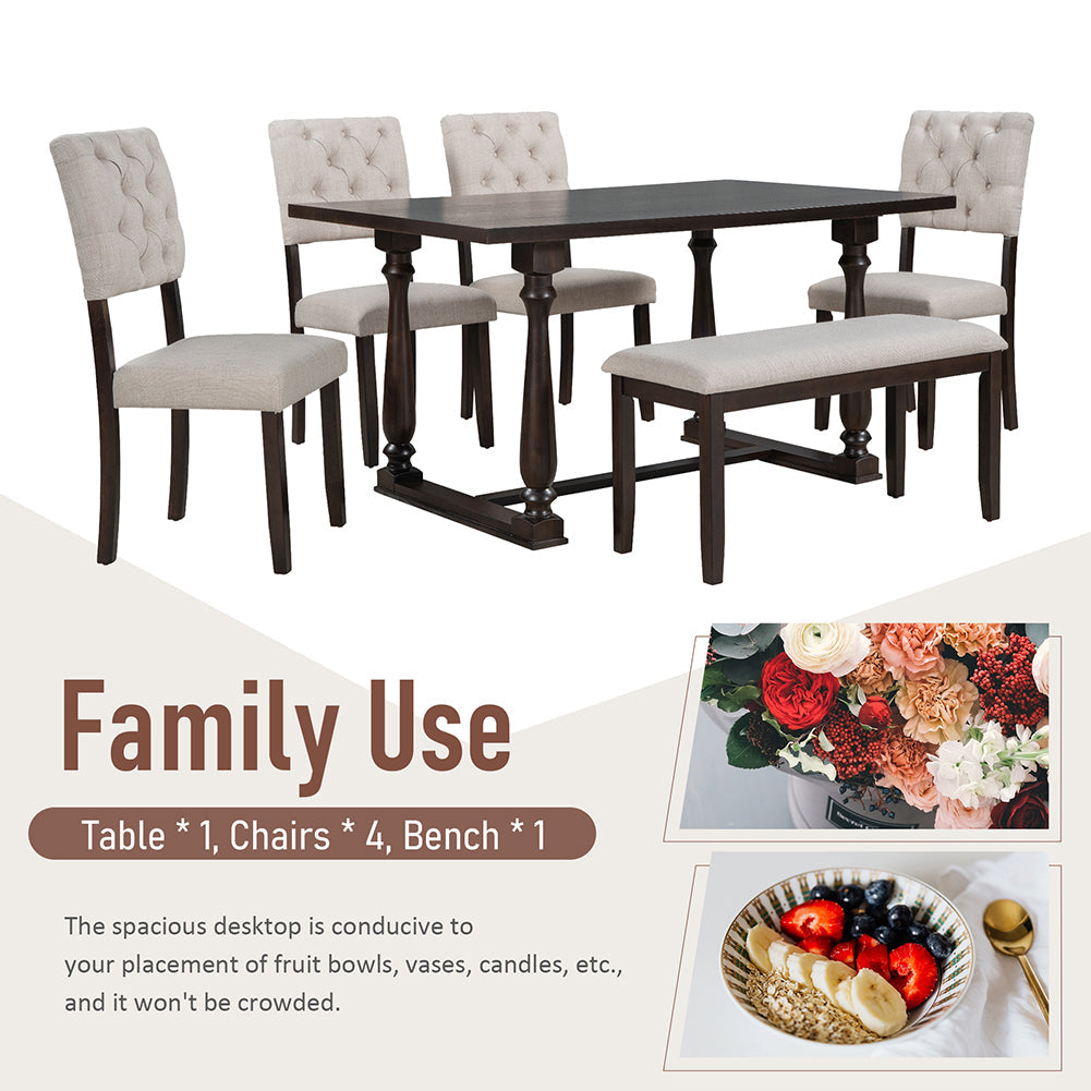 Dining Table Set with 4 Side Chairs and Bench