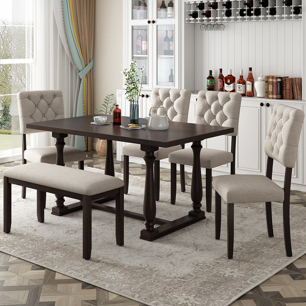 Dining Table Set with 4 Side Chairs and Bench