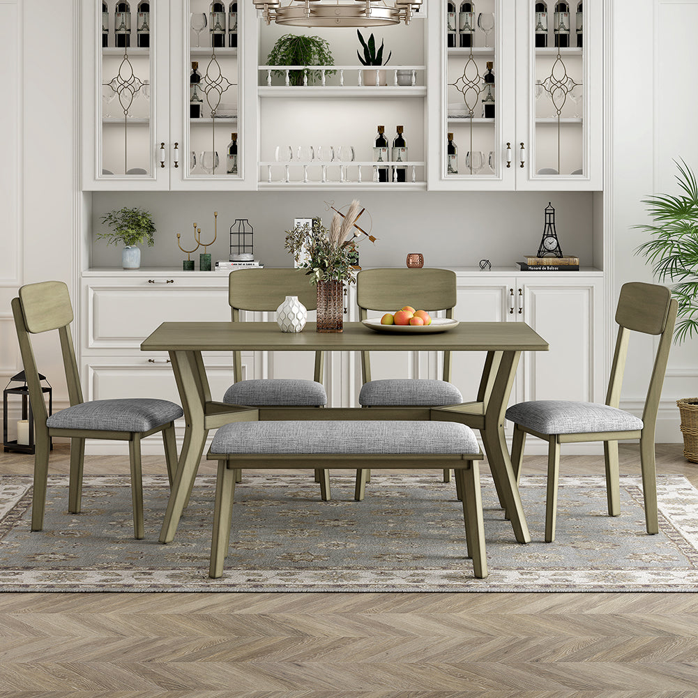 Dining Table Set with Upholstered Chairs and Bench