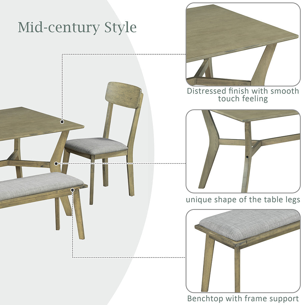 Dining Table Set with Upholstered Chairs and Bench