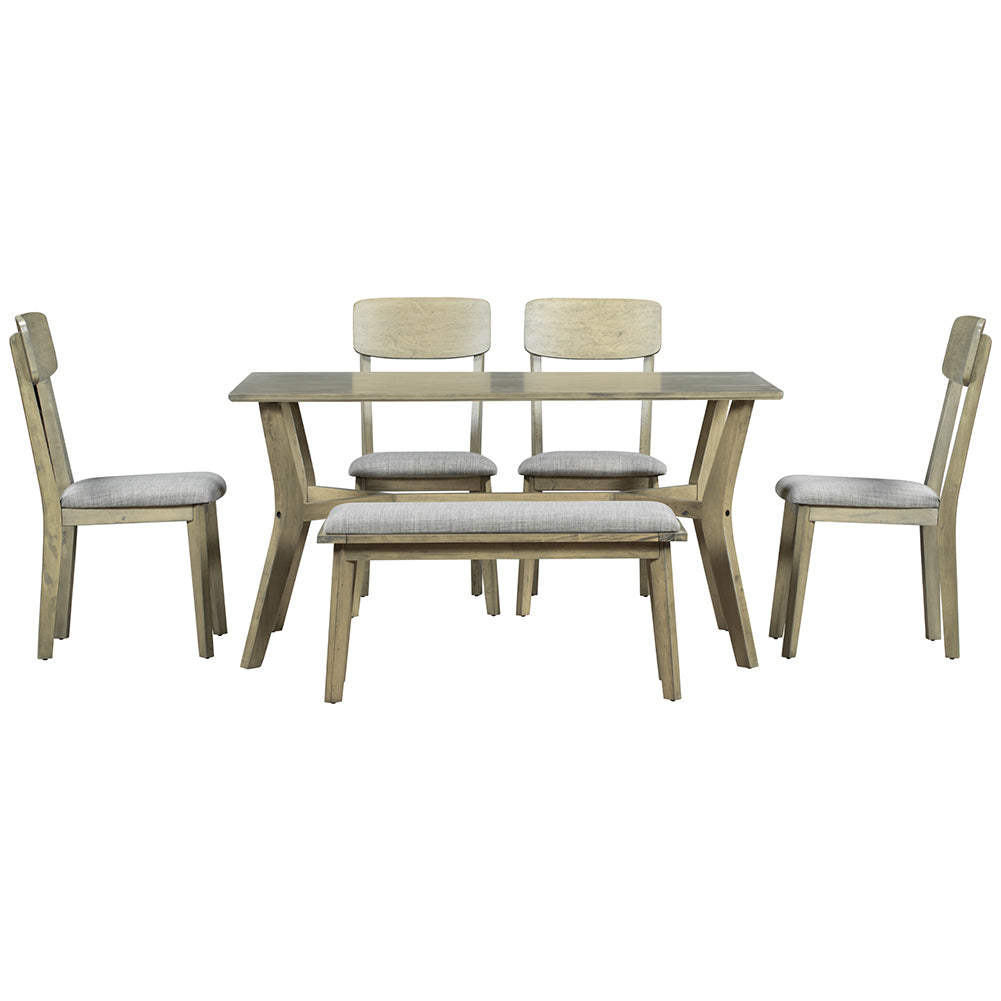 Dining Table Set with Upholstered Chairs and Bench