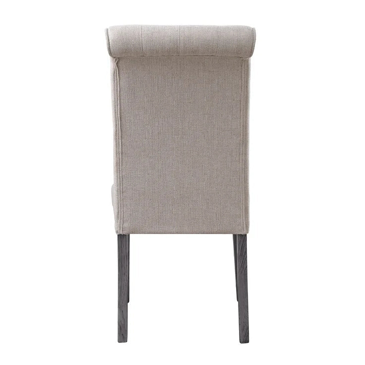 Tufted Linen Side Chair, Beige Linen & Gray (Set of 2)