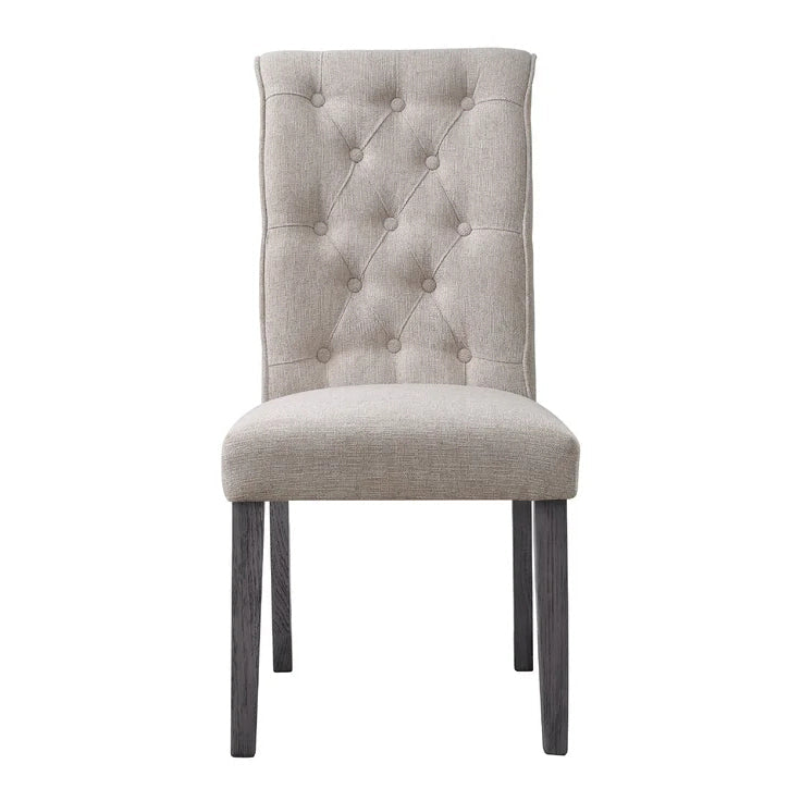 Tufted Linen Side Chair, Beige Linen & Gray (Set of 2)