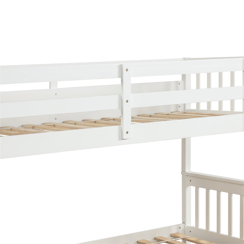 Twin Over Full Bunk Beds with Trundle, Convertible into 2 Beds, White